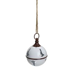 an ornament hanging from a rope with two birds on the top and bottom