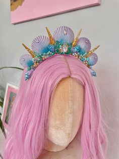 🐚 Stunning purple, turquoise and gold sea shell mermaid crown 👑  If you would like this in a children's size please message when purchasing 🐚 Seashell Tiara, Crystal Mermaid, Shell Mermaid, Mermaid Stuff, Gold Orchid, Turquoise Wallpaper, Mermaid Crown, Spiritual Stuff, Cute Mermaid