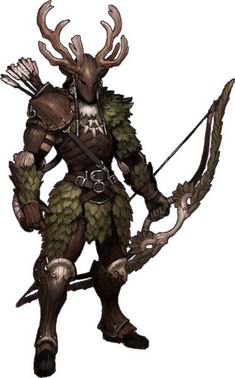 an image of a creature with horns holding a bow and arrow in his hands,