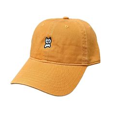 Meow Unstructured Hat [Mustard]-100% cotton chino twill-Unstructured 6-panel low-profile cap-Self cloth back strap with button closure-Bronze buckle-Size: Adjustable Yellow Cotton Trucker Hat With Curved Brim, Yellow Baseball Cap With Curved Brim, Yellow Cotton Snapback Baseball Cap, Yellow Cotton Dad Hat, Yellow Cotton Dad Hat With Curved Brim, Yellow Cotton Curved Brim Dad Hat, Casual Yellow Hat With Curved Visor, Yellow Cotton Baseball Cap With Curved Bill, Casual Yellow Cotton Dad Hat