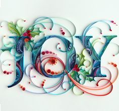 the word joy is made up of different colored swirls and flowers on white paper