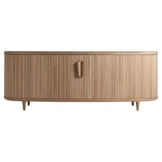 the sideboard is made out of wood and has an oval shaped handle on it