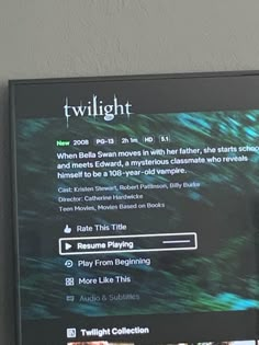 there is a screen showing the movie twilight