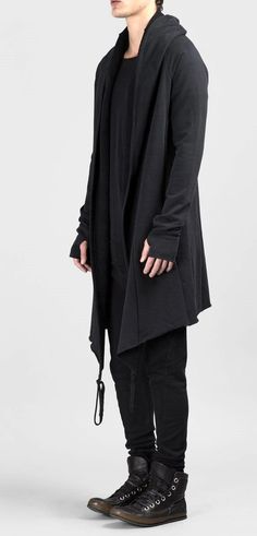 Goth Fashion Men, Glove Sleeves, Mens Long Cardigan, Brand Collab, Slytherin Outfit, Long Sweater Cardigan, John Murphy, Hoodie Outfit Men, Long Black Sweater