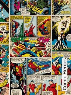 an old comic book page with many comics