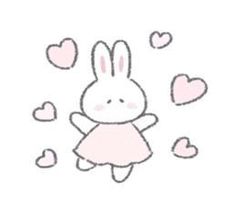 a drawing of a bunny with hearts in the background