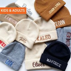 🎁 Custom Embroidery Beanie 🎁 Celebrate in style with our personalized baby beanies! Perfect for newborns and available in matching sizes for kids and adults, these cozy hats make for a thoughtful baby shower gift or a charming Christmas present. Choose from a variety of custom embroidery options to make each beanie uniquely yours. Order today and keep everyone warm and stylish!  Expedited Shipping: https://www.etsy.com/listing/1500396927/expedited-shipping 3 Sizes Available: S (3 Months - 1 Ye Gift Beanie One Size Fits Most, One Size Fits Most Beanie Gift, Cotton Winter Hat As A Gift, Winter Cotton Hat As Gift, Cotton Winter Hat As Gift, Cotton Winter Hat For Gift, Gift Beanie, Adjustable Beanie Cap As Gift, One Size Fits Most Beanie Hats For Gifts