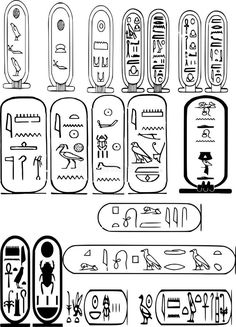 the egyptian symbols are shown in black and white, with different designs on each side