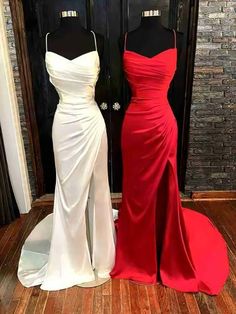 Sheath/Column Elastic Woven Satin Ruched Spaghetti Straps Sleeveless Sweep/Brush Train Dresses  If you like, you can save and click to enter the purchase page. Shipping worldwide and Free Shipping. 10% OFF OVER $90+ CODE: BLFANS Bridesmaid Dresses Satin, Sweep Train Prom Dress, Sweetheart Bridesmaids Dresses, Semi Dresses, Dark Red Dresses, Insta Poses, Year 8, Prom Dresses With Pockets, Red Dresses Classy