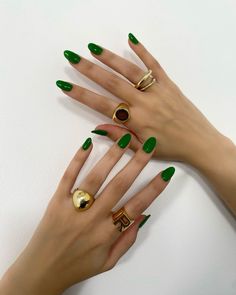 Dark Green Nail, Dark Green Nail Polish, Nail Paint Shades, Gelish Nails, Green Nail Polish, Almond Nail, Fabulous Nails