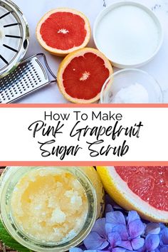 Keep your skin smooth with this simple homemade pink grapefruit sugar scrub. It's so quick and easy to make with just 3 natural ingredients. The grapefruit gives this body scrub a beautiful pink colour and it smells amazing. Grapefruit sugar scrub also makes the perfect gift, for Mothers Day of any other day of the year. Scrub At Home, Homemade Scrubs, Easy Sugar Scrub, How To Make Pink, Homemade Scrub, Sugar Scrub Recipe, Gift For Mothers Day, Pink Grapefruit, How To Make Homemade