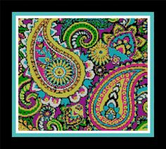 a cross stitch pattern with an ornate paisley design