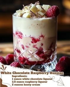 a dessert with white chocolate raspberry russian