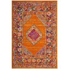 an orange and purple rug with many different colors