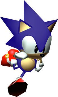 sonic the hedgehog is running with a red object in his hand and it looks like he's about to strike