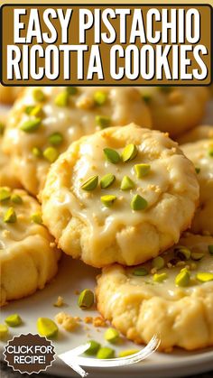 easy pistachio ricotta cookies on a white plate