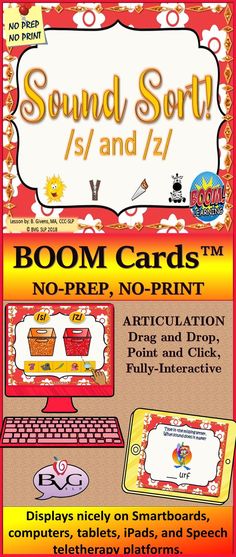 an advertisement for the sound and spelling program, boom cards no - prep, no - print