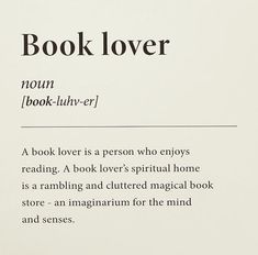 an open book with the text'book lover'written in black on white paper