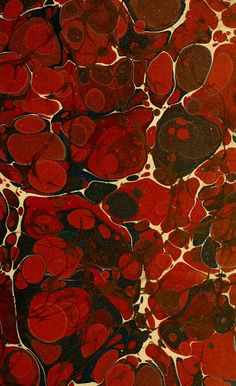 an abstract painting with red and black circles