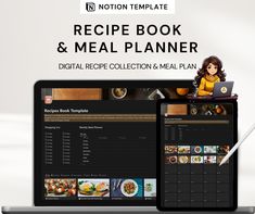 the recipe book and meal planner is displayed on two laptops