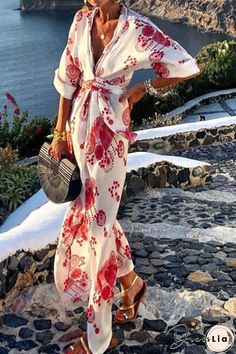 Fashion Bohemian Print Split Joint V Neck A Line Dresses Line Dresses, Bohemian Print, Fashion Bohemian, A Line Dresses, Print Kimonos, Linnet, Kimono Dress, Look Vintage, Printed Maxi