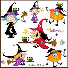 halloween clip art with witches and pumpkins