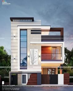 this is a modern style house with lots of windows and balconies on the second floor