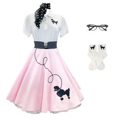 PRICES MAY VARY. Our 7-Piece 50’s Vintage Costume Set: Comes with a women’s poodle skirt, a chiffon scarf, a polo shirt with a poodle applique, a crinoline petticoat, an elastic cinch belt, a set of white socks with our poodle applique on the cuffs, and cateye glasses Perfect For Sock Hops & Decade Dances: Whether you’re going to a sock hop, decades dance, or 50s-themed party, you’ll fit right in with this vintage-inspired costume. Get ready to twist and shout and rock ‘n’ roll in your complete 50s Poodle Skirt Outfit, 1950s Teen Fashion, Poddle Skirt, Mikayla Core, Decades Dance, Poodle Skirt 50s, 50s Clothes, 1950s Poodle Skirt