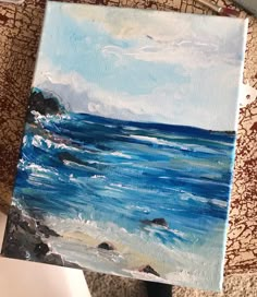 Ocean Painting Inspiration, Simple Sea Painting, Ocean On Canvas, The Ocean Painting, Canvas Painting Ideas Sea Beach Art, Ocean Acrilyc Painting, Acrylic Ocean, Sea Canvas Painting Easy, Painting Beach Easy