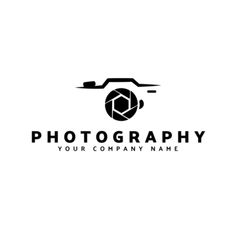 a camera logo with the word photography in black and white colors on a white background