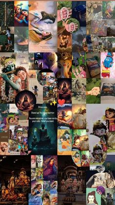 the collage has many different pictures and words on it, including an image of princesses