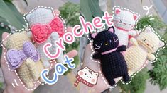 crochet cats and kittens are in the palm of someone's hand