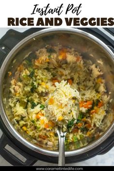 instant pot rice and veggies recipe in an instant pot with a ladle