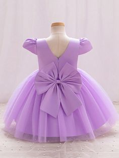 Elegant Mesh Baby & Toddler Formal Party Dresses For Birthday, Wedding, Baptism Purple   Short Sleeve Woven Fabric Plain Fit and Flare Non-Stretch  Baby Girls Clothing, size features are:Bust: ,Length: ,Sleeve Length: Puffy Purple Dress, Bow Cakes, Formal Party Dress, Girls Party Dress, Girl Party, Formal Party, Inspiration Mode, Kids Sleepwear, Tutu Dress