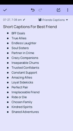 Discover heartwarming and relatable short captions for best friends! Whether you need the perfect quote for a selfie or a sentimental tribute, these best friend captions are sure to express your bond in just a few words. Find the ideal caption to celebrate your friendship now Bff Short Captions, Best Friends Captions For Instagram, Friendship Quotes Short Cute, Friend Captions, Friends Who Are Family, Friendship Captions, Inspirational Instagram Quotes, Friends Captions, Best Friend Captions