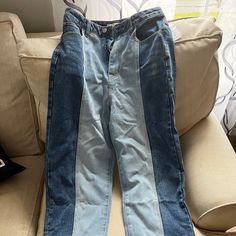 Pacsun Two Tone 90’s Boyfriend Jeans Size 28 Retro High-waisted Jeans For Summer, Retro High-waisted Summer Jeans, 90s Inspired Blue Wide Leg Bottoms, 90s Style Blue Mid-rise Pants, 90s Inspired Straight Leg Summer Jeans, 90s Inspired Wide Leg Denim Bottoms, Retro High Rise Pants For Summer, 90s Inspired Blue Relaxed Fit Jeans, 90s Style Denim Blue Bottoms For Spring