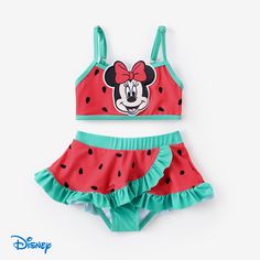 Cute and fashionable watermelon designed outfit featuring Minnie Mouse embroidery, perfect for daily outings.
* Product features: Watermelon design with Minnie Mouse embroidery. 
* Fabric characteristics: Soft and comfortable. 
* Piece of product: 2pcs swimsuit. 
* Sleeves: Sleeveless. 
* Fit: Regular fit. Tankini Bathing Suits, Disney Swimsuit, Watermelon Designs, Rash Guard Swimwear, Tankini Set, Kids Luggage, Mickey And Friends, Rash Guard