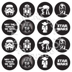 star wars stickers are shown in black and white