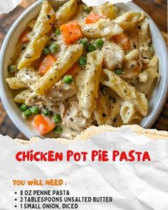 chicken pot pie pasta with peas and carrots