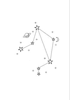 a drawing of the zodiac sign with stars and planets around it on a white background