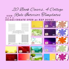 the front cover of 20 book covers, 4 college rate interior templates with flowers