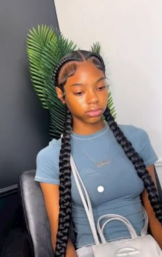 2 french braids Two Braids French, 2 Side French Braids, Black Girls Hairstyles French Braids, 2 Long French Braids With Weave, 2cornrow Hairstyles, Cute Hairstyles Two Braids, Two Back Braids, Hair Inspired Black Women