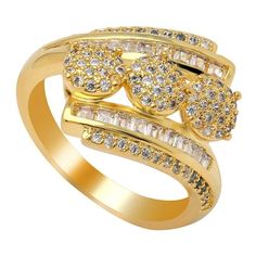 a gold ring with two rows of diamonds