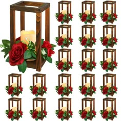 a set of twelve wooden frames with roses and candles