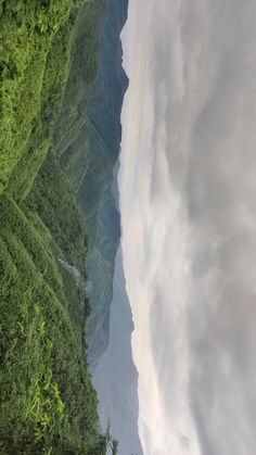 an aerial view of some mountains and trees