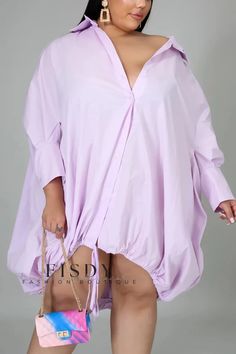 Fisdy - Elegante vestido rosa de manga larga para mujeres a la moda Loose White Dress, Elegante Y Chic, White Fashion Casual, Long Sleeve Fashion, White Long Sleeve Dress, Big Girl Fashion, Long Sleeve Casual Dress, Sleeve Fashion, Lilac Purple