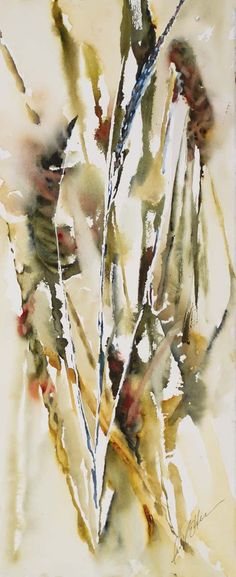 an abstract painting of leaves and branches