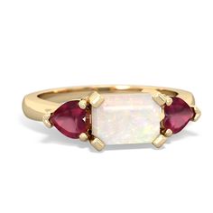 Opal Ruby Three Stone ring - 14K Yellow Gold |JewelsForMe Opal And Ruby Ring, Wedding G, Ruby Heart, Ruby Rings, Three Stone Ring, Three Stone Rings, Ruby Ring, Opal Rings, Three Stone