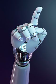 a robotic hand that is holding something in it's right hand and pointing to the left