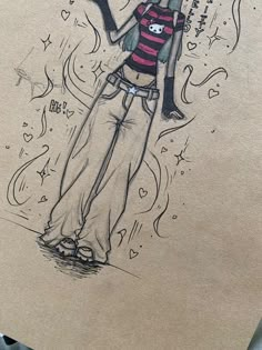 soft grunge, art inspo<3 How To Draw Baggy Clothes Sketch, Cartoon Jeans Drawing, Baggy Drawing Clothes, Baggy Shorts Drawing, Baggy Clothing Drawing, Baggy Jeans Outfit Drawing, Baggy Sweater Drawing, How To Draw Jean Shorts, Baggy Jeans Reference